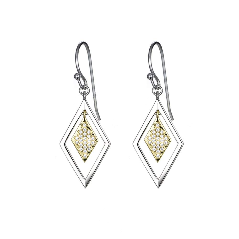 Kigu of London Sterling Silver 925 Inner Sparkle Earrings for Women Girls in Two Tone Gold and Silver- Gift Box Included