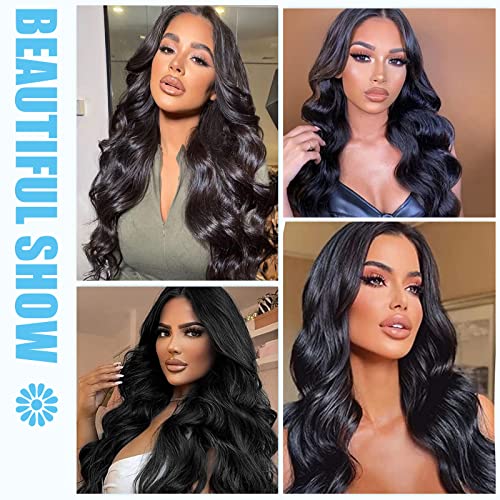 POPTAIYU Long Black Wavy Wigs for Women Lace Front Body Middle Part Hair Heat Resistant Synthetic Natural Looking Wigs for Daily Party Use (Black,24inch)
