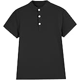 Phedrew Boys Short Sleeve Henley Shirt Kids Button Up T-Shirts Casual Summer Solid Tees for 5-14 Years