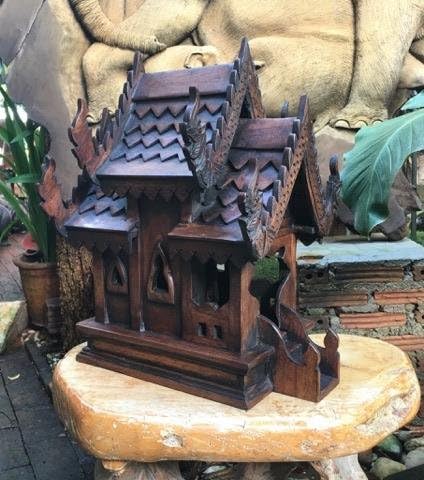 Large Antique Handmade Spirit House Temple Haunted House Temple, 12" x 10" x 16", Products From Thailand