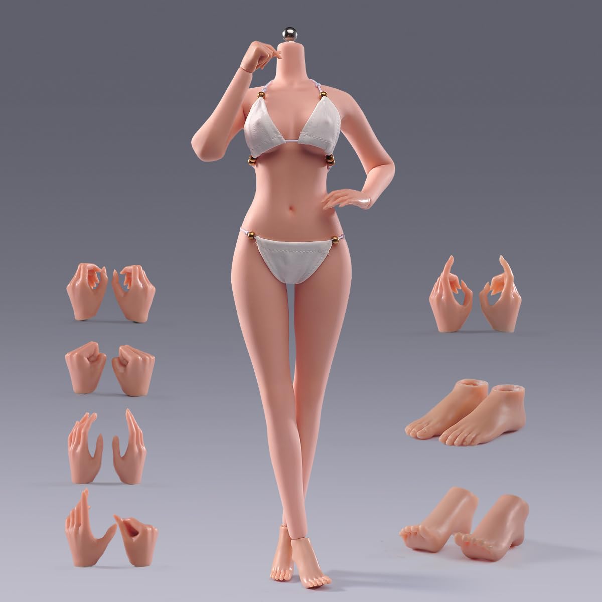 Photo 1 of 1/6 Scale Female Action Figure Body, 12 inches Seamless Flexible Action Figure Body Model with Detachable 5 Pairs Hand Gesture Shapes (Normal Skin)