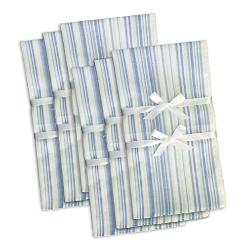 Men’s Handkerchief Hankie 6 pc Set White Soft, Durable, Absorbent, Assorted, Woven Organic Bamboo 17 x 17 Inch Gift Pack of 6 (Light Stripe)