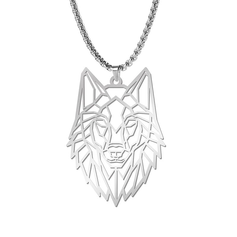 cooltime Animal Lover Stainless Steel Wolf Pendant Necklace Geometric Jewelry (Wolf #1), Metal