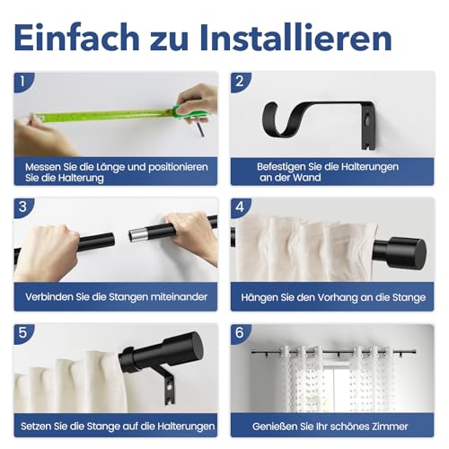 Curtain Pole Black 76-228 cm Extendable 19 mm Diameter for Bedroom, Living Room or Kitchen GEEBOBO