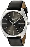 Akribos XXIV Men's Silver-Tone Case with Silver-Tone Accented Gray Dial on Black Genuine Leather Strap Watch AK945SSBK