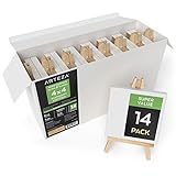 ARTEZA Mini Stretched 100% Cotton White Blank Canvas with Easel, 4x4 Inches, Primed Canvases for Painting, Acrylic Pouring, Oil Paint & Wet Art Media, Pack of 14