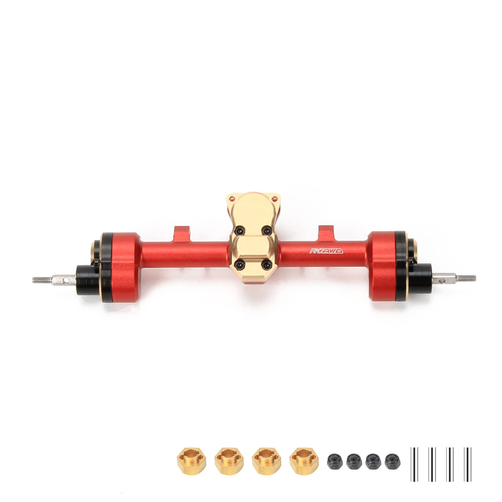 RCAWD Rear Portal Axle Housing & Steel Gears For Axial 1-24 SCX24 Crawlers upgraded part （Red）