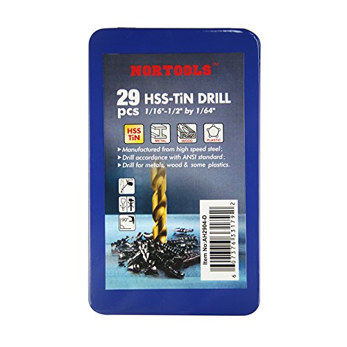 NORTOOLS Fractional Jobber HSS Twist Drill Bits Set 29pcs HSS Titanium Coating
