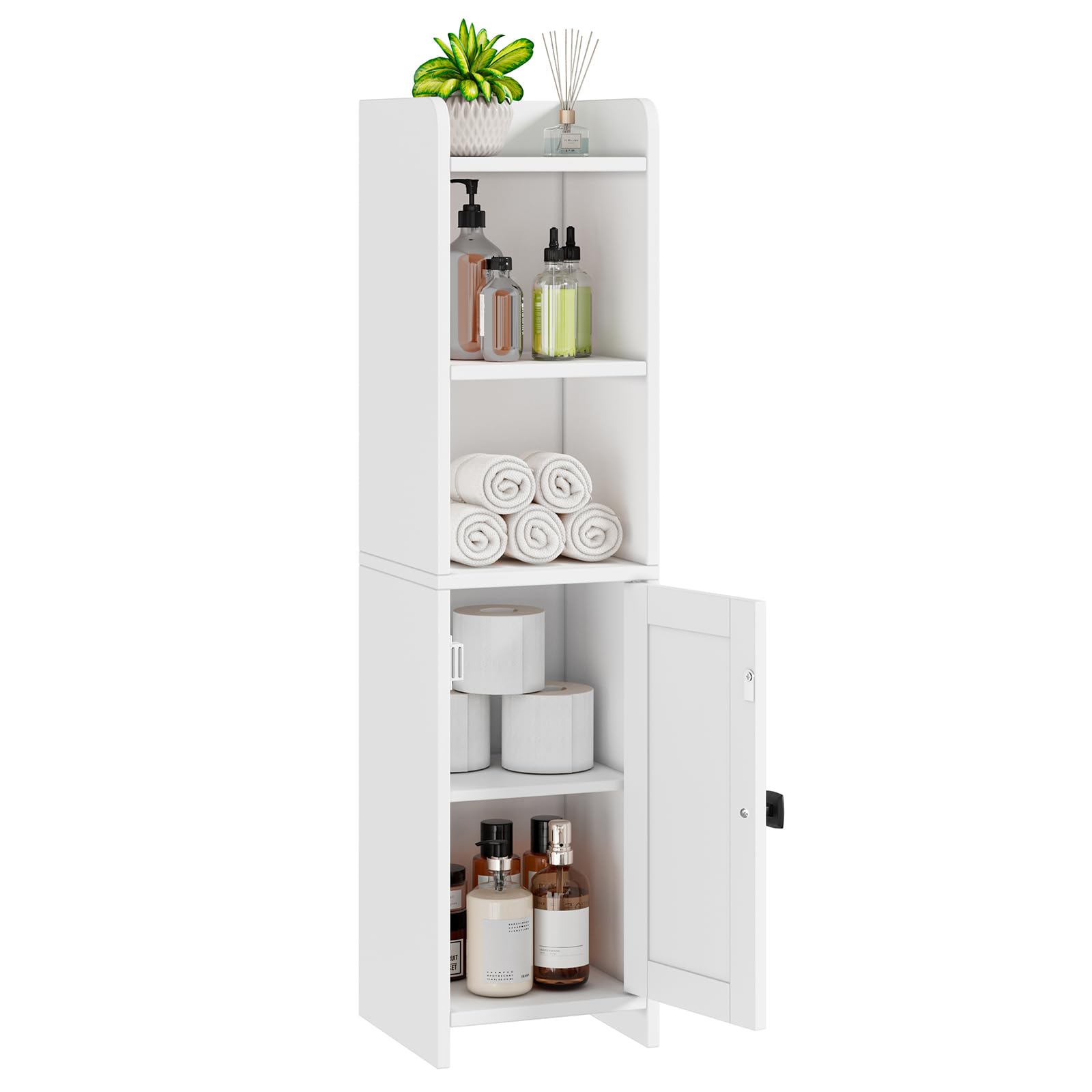 Photo 1 of Lomojo Small Bathroom Storage Cabinet Corner, Floor Cabinet with Adjustable Shelves, Freestanding Narrow Bathroom Toilet Paper Organizers for Small Spaces (White)