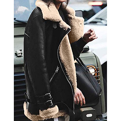 Winter Women Faux Fur Fleece Coat Outwear Warm Lapel Biker Motor Aviator Jacket Waistcoat Overcoat Duseedik