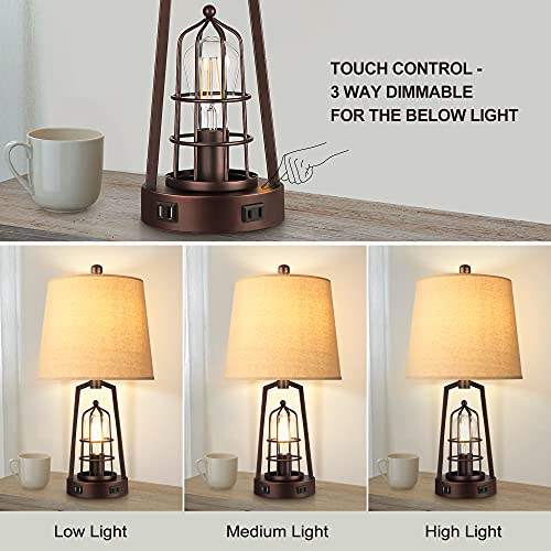 WIHTU Set of 2 Farmhouse Table Lamps with USB Ports, 3Way Dimmable