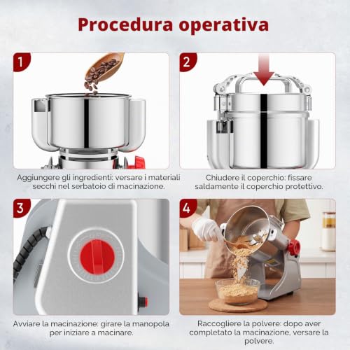 Niktulo 220V Portable Cereal Grinder Grinder Grinder High Speed Grinder Powder Herb Spice Nut Cereal with Overload Protection (1000g)