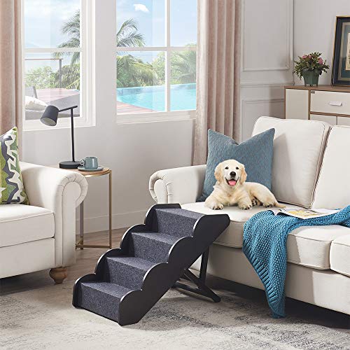 unipaws Foldable Wooden Pet Stairs with Adjustable Height, 4 Nonslip Steps for Small or Medium