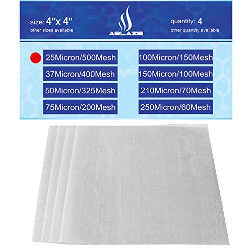 25 Micron 500 Mesh Screen Stainless Filter Material Particulate Capture Extracts Home Brewing Aquariums Biofuel 4''X4'' 4 Pack