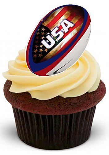USA RUGBY BALL - CELEBRATE THE RUGBY WORLD CUP 2015 - Fun Novelty PREMIUM STAND UP Edible Wafer Paper Cake Toppers Decoration - Thumbnail 4