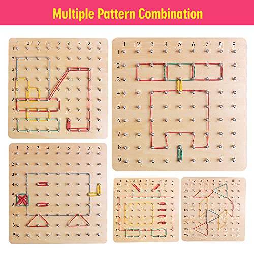 Wooden Geoboard with Rubber Bands, Montessori Educational Toy for Kids