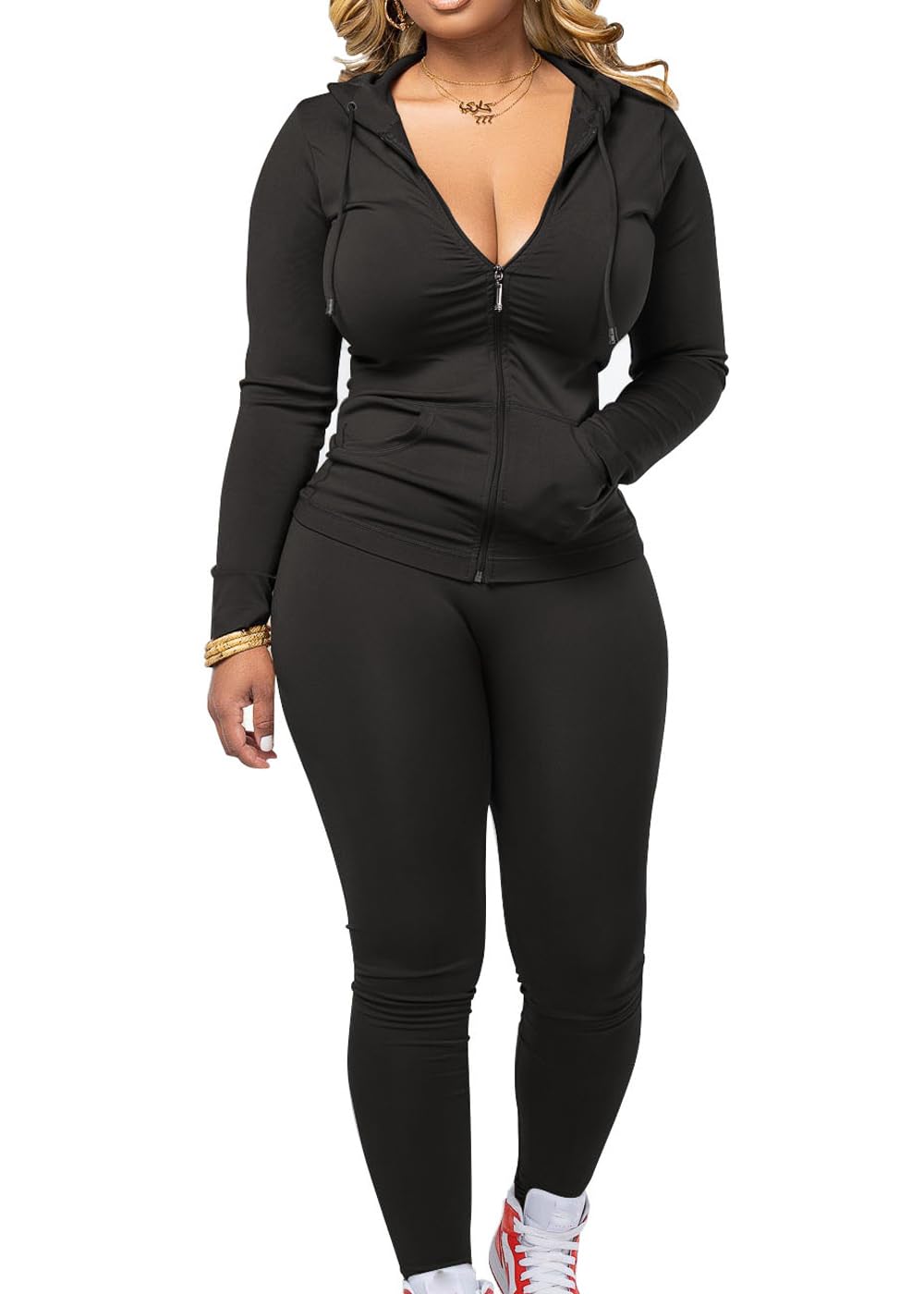 Photo 1 of Mrskoala Two Piece Outfits for Women Jogger Sets Workout SweatSuits Tracksuit Pants Set Black XL
