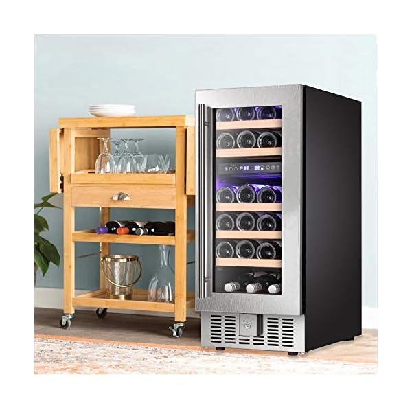 AGLUCKY-15-Wine-CoolerChiller-Built-in-or-Freestanding-Beverage-Refrigerator-Single-Bottle-Area-with-Stainless-Steel-Double-layer-Tempered-Glass-Door-28-Bottles