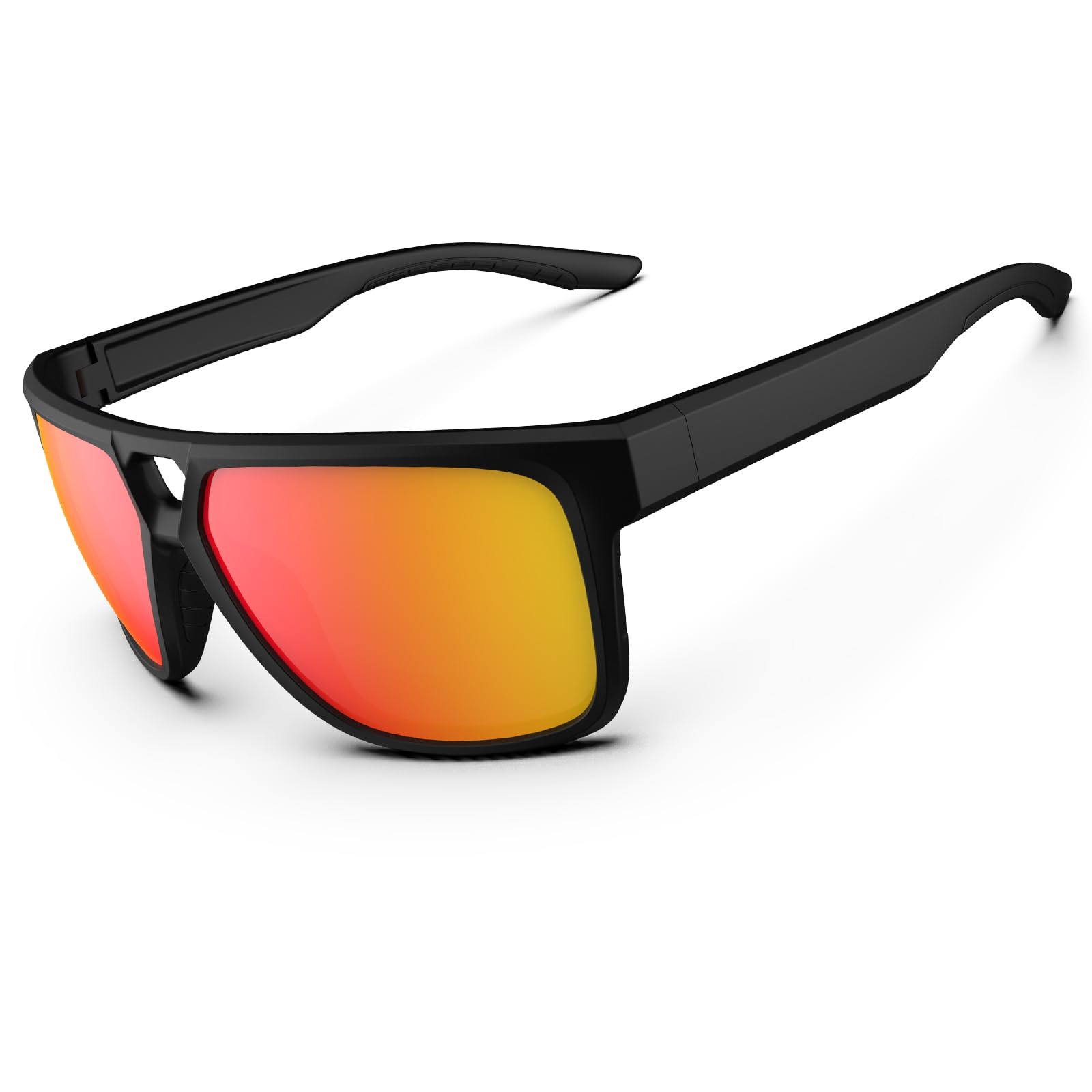 HAAYOT Mens Sunglasses Polarised Women Sun Glasses Lightweight TR90 Frame UV Protection for Driving Fishing Golf Travel, Matte Black & Orange