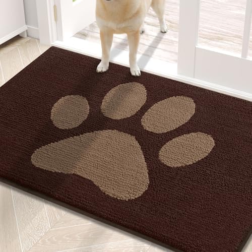 Photo 1 of Buganda Dog Door Mat for Muddy Paws, Absorbent Dirt Trapper Non Slip Indoor Doormats, Washable Low-Profile Mat for Mud Dogs, Entryway Carpet for Inside Floor (30x20 Inches, Brown)