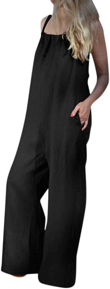 Fanteecy Women's Casual Jumpsuits Overalls Baggy Bib Pants Plus Size Harem Pants Low Crotch Wide Leg Loose Rompers