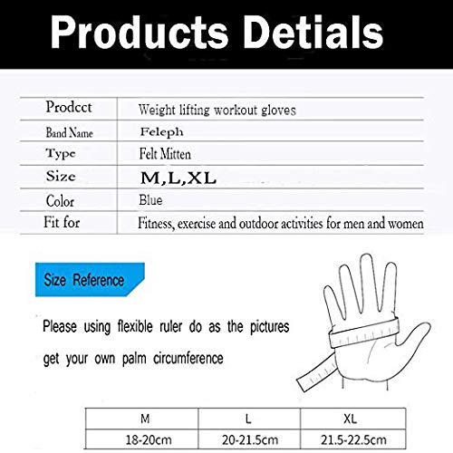Feleph Weight Lifting Gloves with Wrist Wraps Support Workout Gloves for Men/Women Half Finger Gym Gloves for Fitness, Exercise, Gym Cross Training,Breathable Non-Slip, Strong Grip（Blue,M） - Thumbnail 4