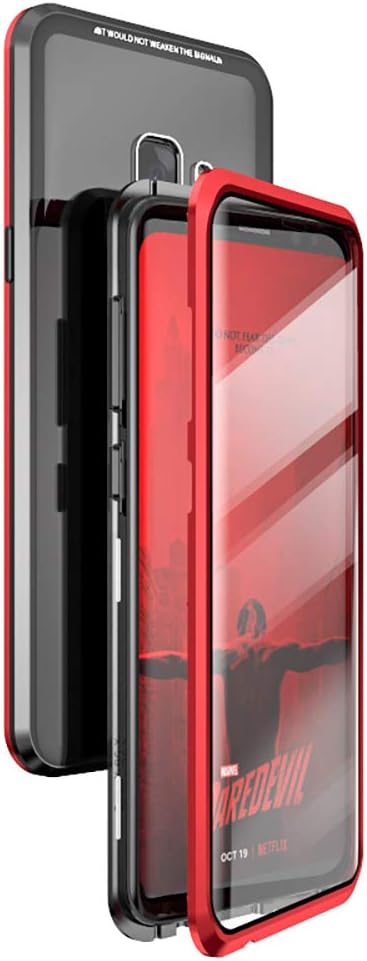 360° Full Body Case For Samsung Galaxy S9 Plus + Case,[Front and Back Of Clear Touchable Strong HD Tempered Glass] With Built-in Screen Protector Magnetic Adsorption Metal Protection Cover Black+red