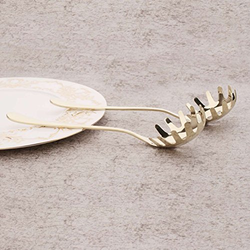 2 Piece Spaghetti Pasta Fork Noodle Serving Spoon Drains Serves Set 9.8-inch Stainless Steel Kitchen Tool Dishwasher Safe (Gold)