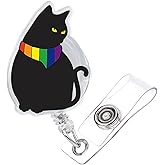 Nurse Badge Reel, LGBT Black Cat with Rainbow Flag Gay Pride, Retractable for Nurse Name Tag Card, Funny Pride LGBTQ Rainbow Nursing Doctor Medical Work Office Alligator Clip