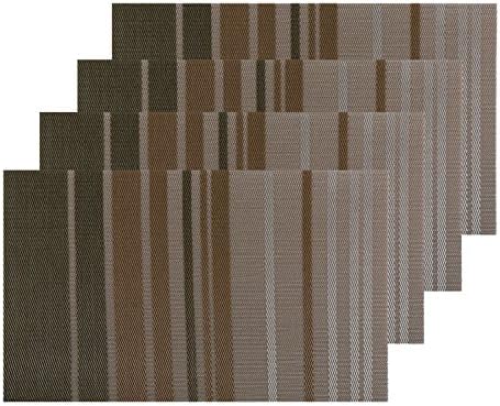 CASLIFE Woven PVC Placemat Stripe Set of 4 (Cream &amp; Coffee)