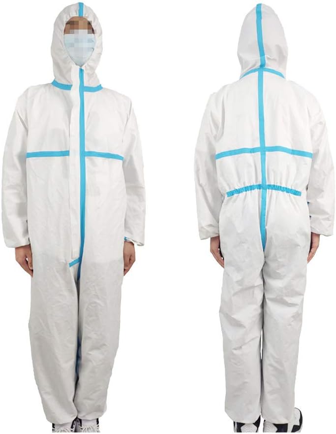 LOKE Hazmat Suit Tyvek Suit Disposable Chemical Resistant Coverall with Hood, Elastic Cuff and Serged Seams for Cleaning Service, Painting, Manufacturing,1pack