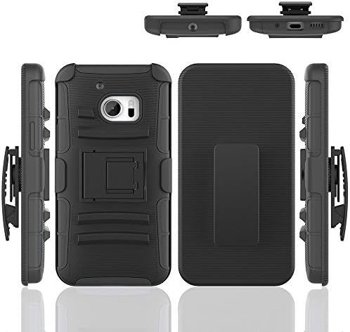 HTC 10 Case, Shock Absorbing 3 in 1 Holster Case with Kick Stand and Belt Clip, Osurce Full Protection Heavy Duty Hybrid Case Cover for HTC 10, HTC ONE M10 (Black + Black)