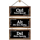 CHDITB Inspirational Rustic CTRL ALT DEL Wood Sign Decor,(11”X5.3”),Alter Your Thinking Office Wall Decor,Motivational Saying