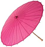 Luna Bazaar Paper Parasol (32-Inch, Fuchsia Pink) - Chinese/Japanese Paper Umbrella - For Weddings and Personal Sun Protection