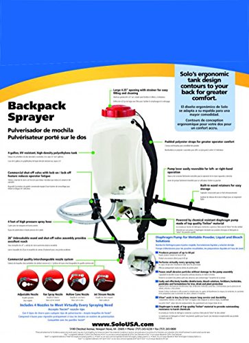Solo 475-B Diaphragm Pump Backpack Sprayer, 4-Gallon, Bleach Resistant Pump Assembly