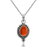Sterling Silver Simulated Gemstone Oval Oxidized Dainty Bali Bead Pendant Necklace