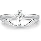 KoyeKei Cross Open Rings for Women 925 Sterling Silver Hope Christian Rings Faith Cross Open Adjustable Jewelry Religion Gifts for Daughter Wife Girlfriend