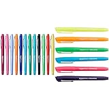 Amazon Basics Felt Tip Marker Pens - Assorted Color, 12-Pack & Chisel Tip, Fluorescent Ink Highlighters, Assorted Colors - Pa