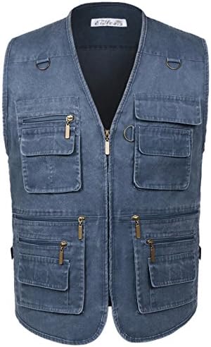 Eidlvais Men's Multi-Pockets Vest For Outdoors Travels Sports Blue Size M