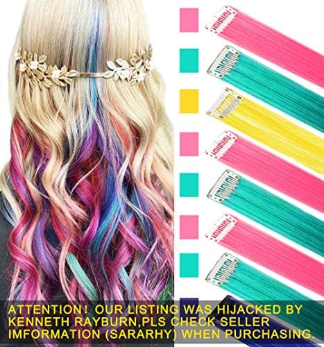 RHY 9PCS Princess Fun Highlights Rainbow Hair Extensions Clip in Colored Wig Accessories for American Girls/Dolls