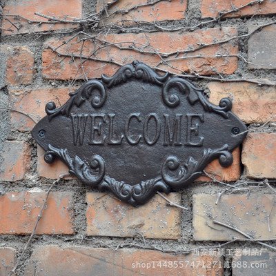 Katoot@ Cast Iron French Country Cottage WELCOME Sign Plaques Wall Sticker Outdoor 3D Beer Bar Vintage Home Decor - Thumbnail 3