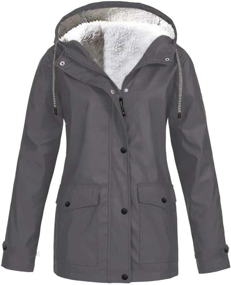 TIMEMEAN Fleece Thick Womens Coats and Jackets Winter Sale with Hood Cardigan UK Warm Cream Elegant Lightweight Overcoat Outwear Tops Rainproof and Windproof Gray Size 12