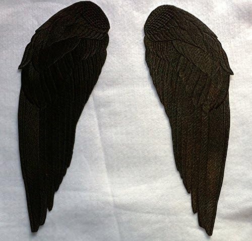 Extra Large Dark Fallen Angel Wings (11.5 inches x 4 inches) Iron On Embroidered Applique Patch - Black -DarkArchangel