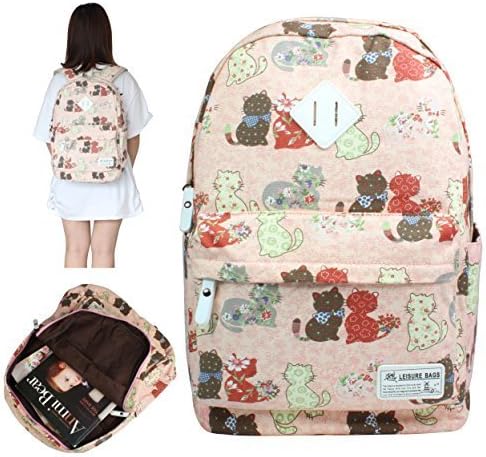 KSB 16'' Cute Cat Printing Canvas Backpack, Causal Travel Schoolbags Rucksack Daypack for Girls. (Cat Pink)