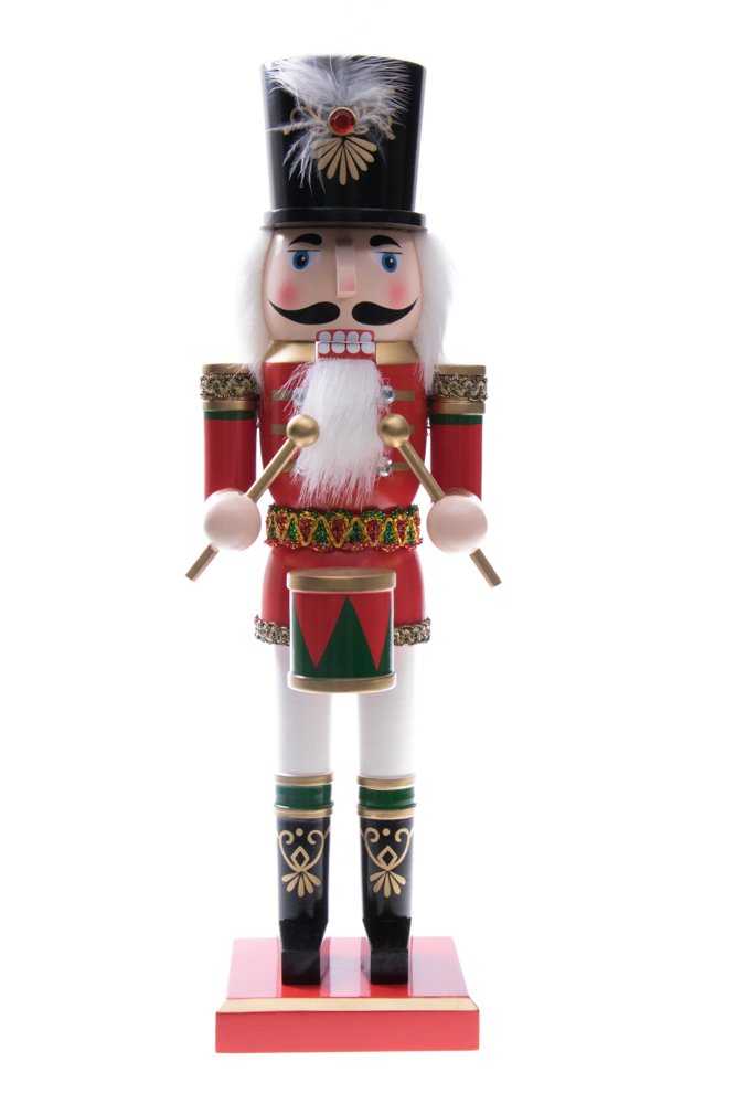 Clever Creations Soldier Drummer Nutcracker Decoration Figure With Hat And Drum - 14" Red, Green, Black, White And Gold