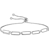 LeCalla Pure 925 Sterling Silver Italian Paperclip Link Chain Bracelets | Gold Over Silver Paper-Clip Link Station Bracelet | Sliding Bolo Bracelet for Women