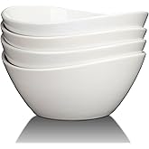 GarveeHome 8 in Ceramic Deep Soup Bowls & Salad Bowls - 42 oz Large Bowls Set of 4 for Kitchen - White Ceramic Serving Bowls for Salads, Cereal, Soup, Dishwasher & Microwave Safe