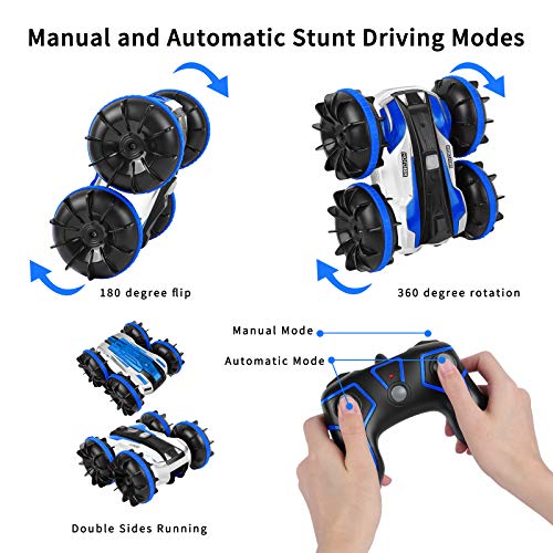 KINGBOT Rc Cars, Waterproof Stunt Car Remote Control Amphibious Cars with 2 Sides Driving On Water & Land Electric Stunt Car Toys for Children (waterproof car)