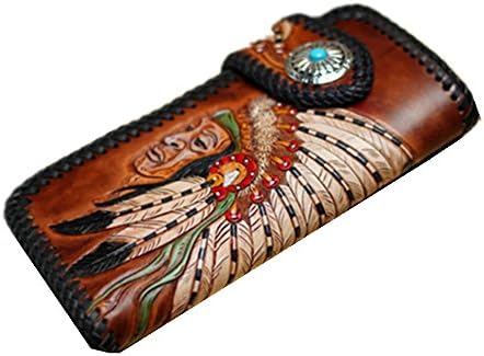 Indian chief Handmade Personalized Men's Leather Wallet Vegetable classics carving wallet purse card case Christmas Valentine's Day Gift