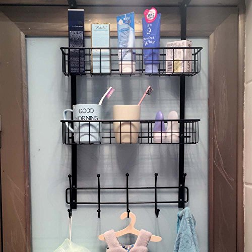 Wittywares Over The Door Hook Hanger Three Tiers with 10 Hooks and Mesh Basket Adjustable Storage Rack Wall Hook for Coats Hats Robes Towels